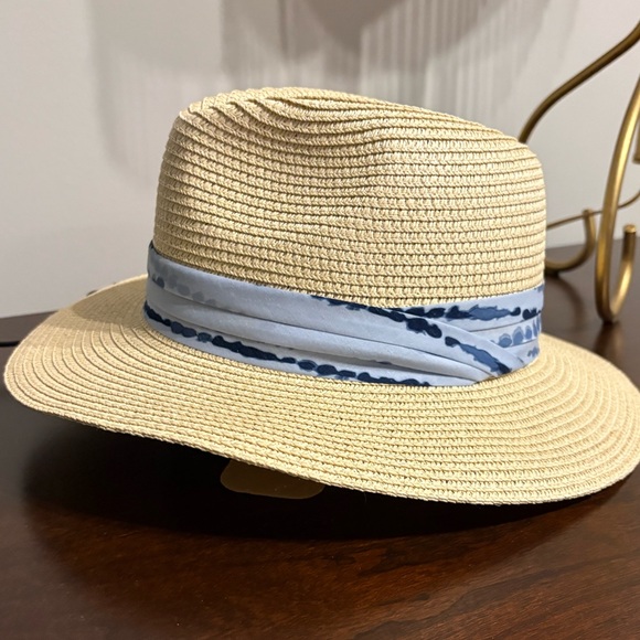 NWT Summer & Rose Madison Straw Fedora with Blue Tie-Dye Band - Picture 4 of 10